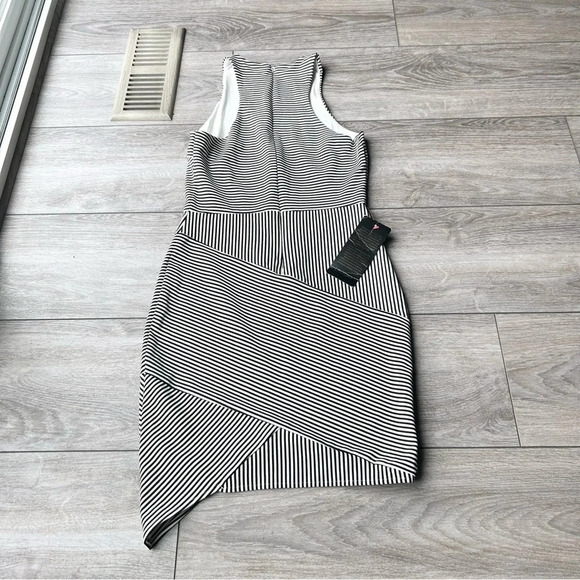 Bebe Short Asymmetrical Striped Stretch  Mini Dress - Picture 9 of 15